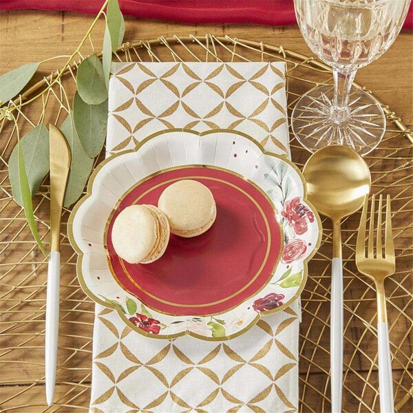 Kate Aspen 7.0 x 7.0 x 0.5 in. Blush Floral Premium Paper Plates, Burgundy - Set of 16 28519NA - main